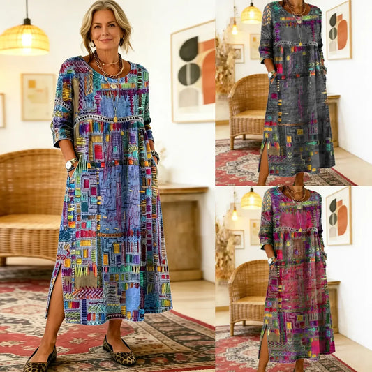 🌺✨ Ostatni dzień zniżki 50%!【S-5XL】Letnia sukienka w stylu retro z okrągłym dekoltem i nadrukiem – lekka, przewiewna, wyszczuplająca i łatwa w stylizacji.