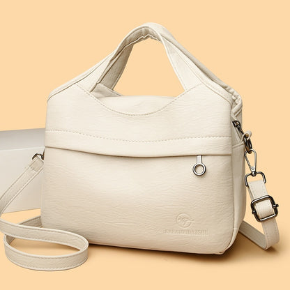 👜Bolso de hombro retro de gran capacidad para mujer, sencillo y versátil, de color sólido, bolso de viaje informal de piel suave de alta calidad.