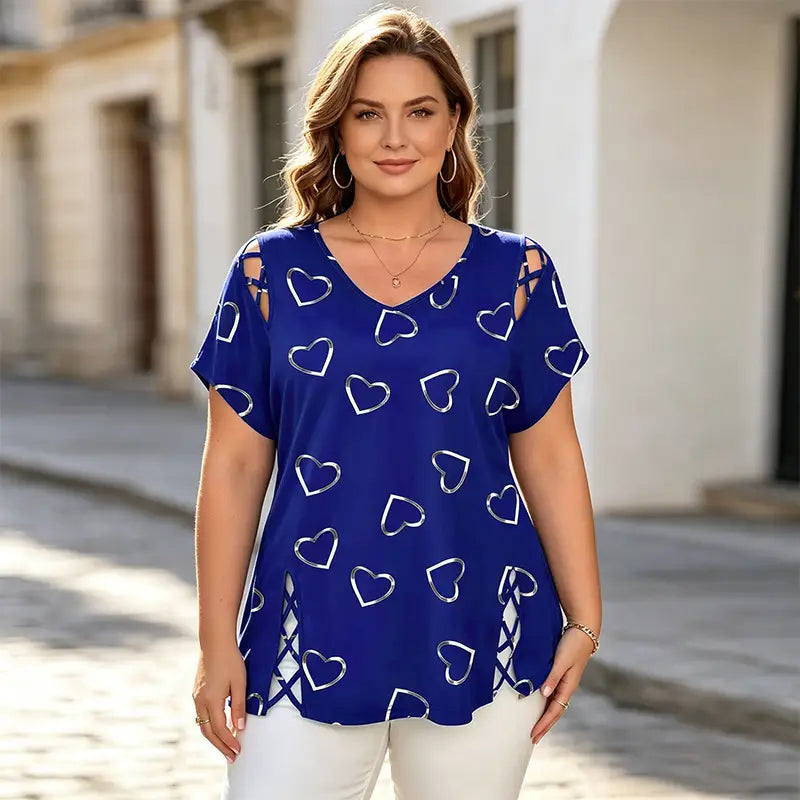 👚【S-5XL】Camiseta de moda con cuello en V y abertura en forma de corazón