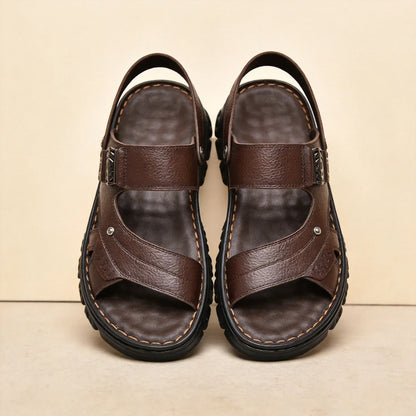 🐂【38-47】Nuevas sandalias de playa de cuero con suela gruesa para hombre