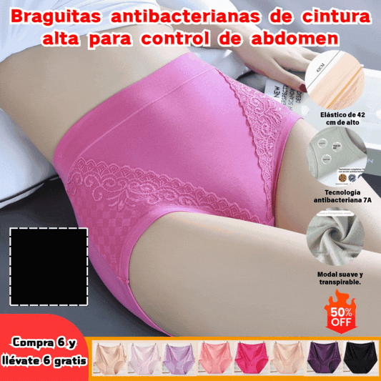 🔥🩲【6 piezas】Último día - 50% de descuento - Braguitas antibacterianas de cintura alta para control de abdomen