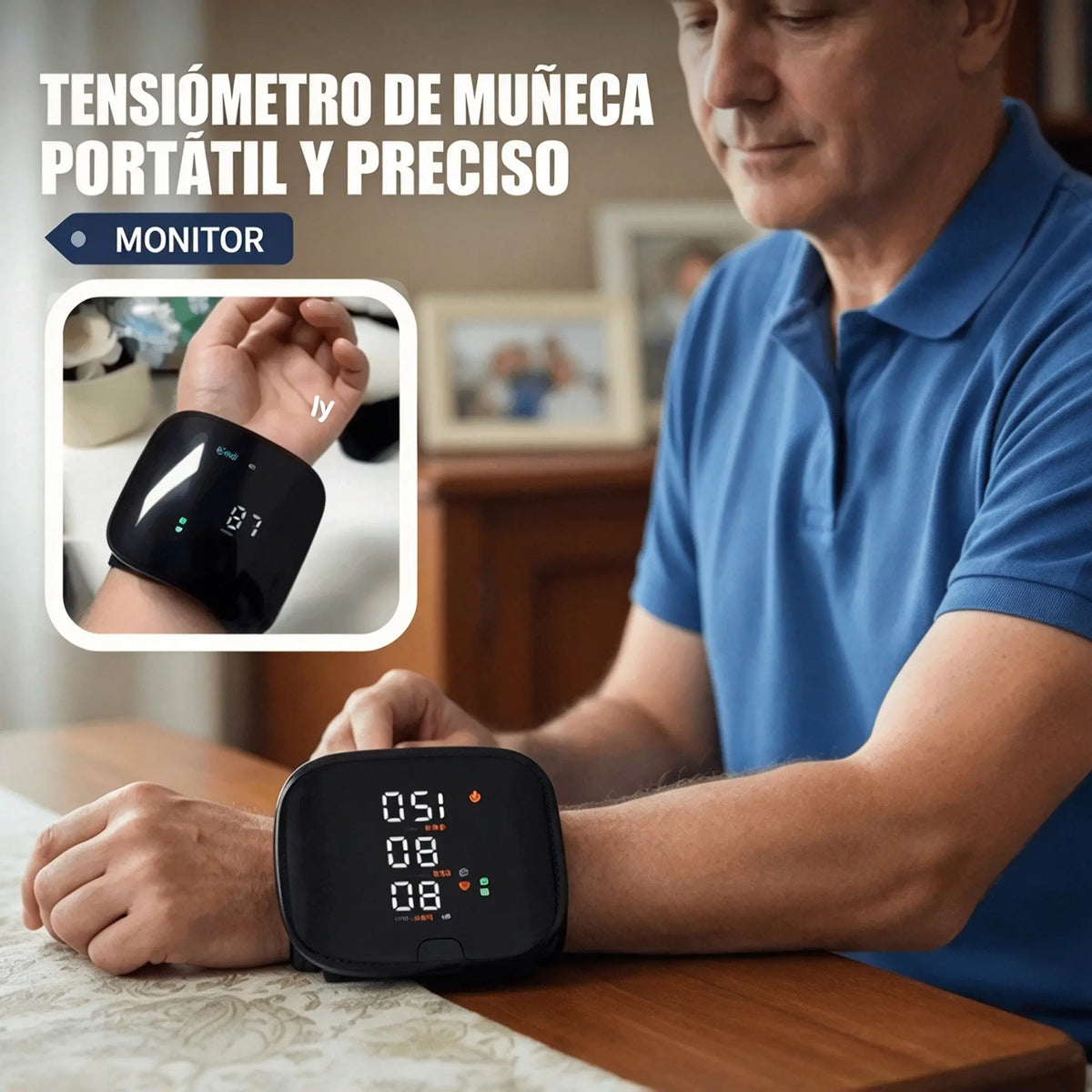 👴🩺 Tensiómetro de muñeca recargable de grado médico con precisas indicaciones por voz: un dispositivo para medir la presión arterial en casa, pensado para personas mayores.