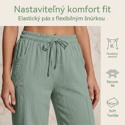 🌸【S-3XL】Dámské jednobarevné skládané zkrácené kalhoty z bavlny a lnu