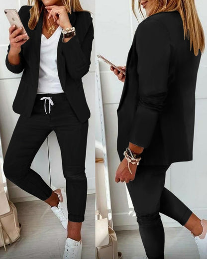 💎【50% de descuento】Conjunto de abrigo y pantalón para mujer, corte entallado, tejido suave (40-100 kg)