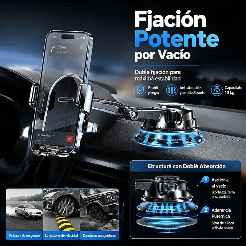 🚗📱 Soporte de Móvil para Coche con Doble Ventosa | 400× Más Estable, Fijación Segura y Cierre Automático