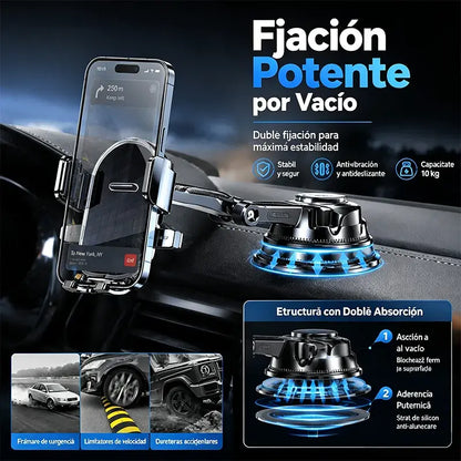 🚗📱 Soporte de Móvil para Coche con Doble Ventosa | 400× Más Estable, Fijación Segura y Cierre Automático