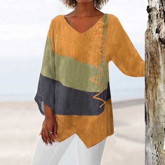 🍁 【S–4XL】Blusa de lino holgada con cuello en V y mangas largas para mujer – Nueva colección 2026 ✨