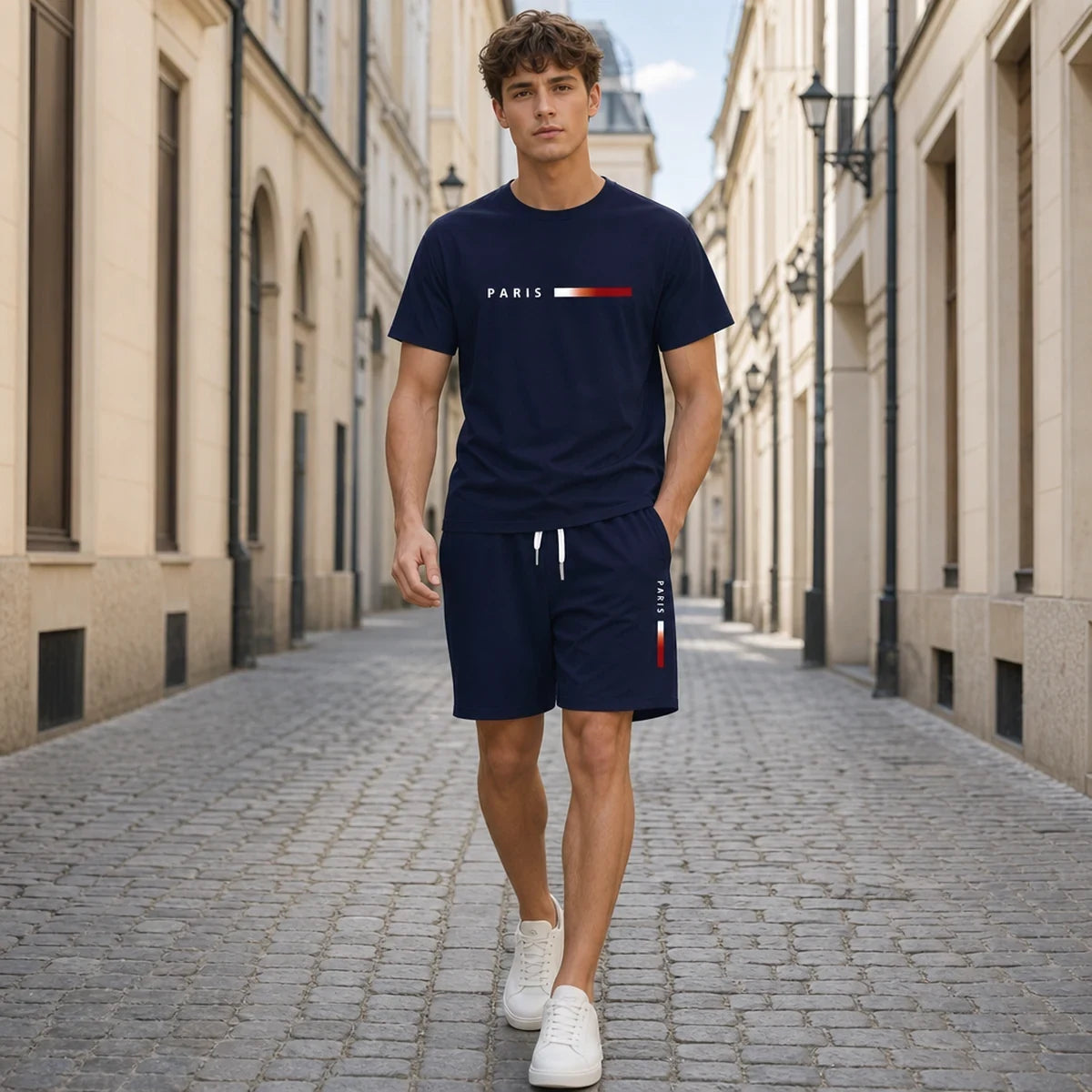 【Pago contra entrega】Conjunto deportivo de verano de 2 piezas para hombre: cómoda camiseta de manga corta y pantalones cortos para el día a día y el hogar.