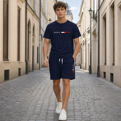 【Pago contra entrega】Conjunto deportivo de verano de 2 piezas para hombre: cómoda camiseta de manga corta y pantalones cortos para el día a día y el hogar.