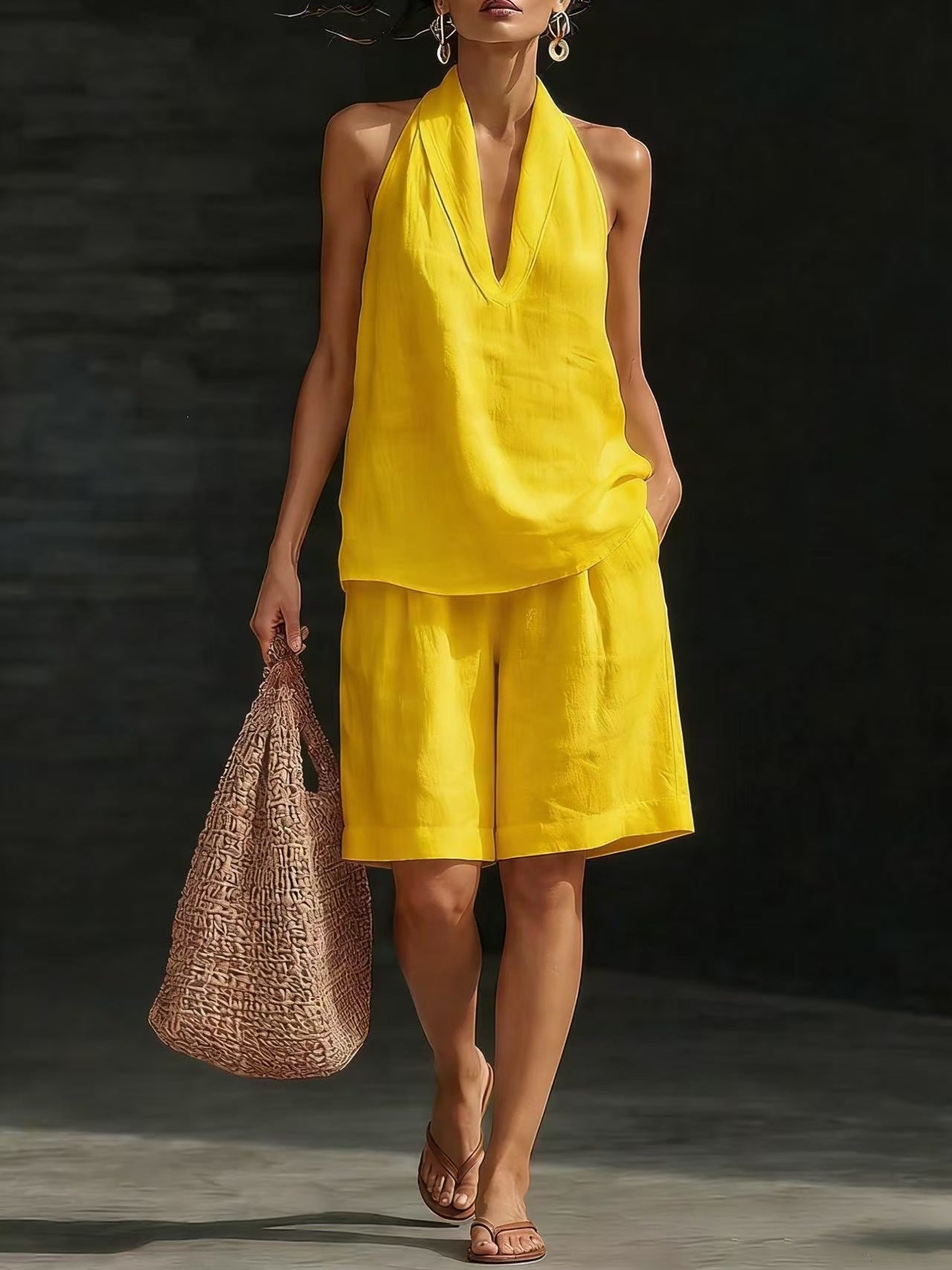 【S-5XL】Conjunto informal de algodón y lino a la moda 2026 (chaleco + pantalones cortos)
