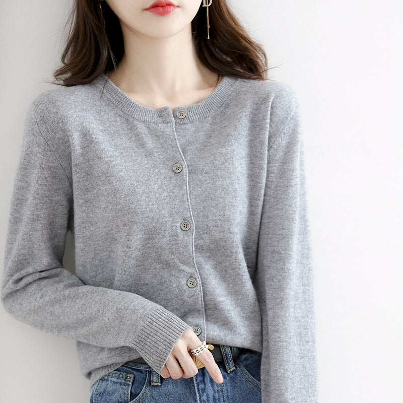 【40-80 kg】Cárdigan de punto de cachemir liso y casual para otoño-invierno 2026