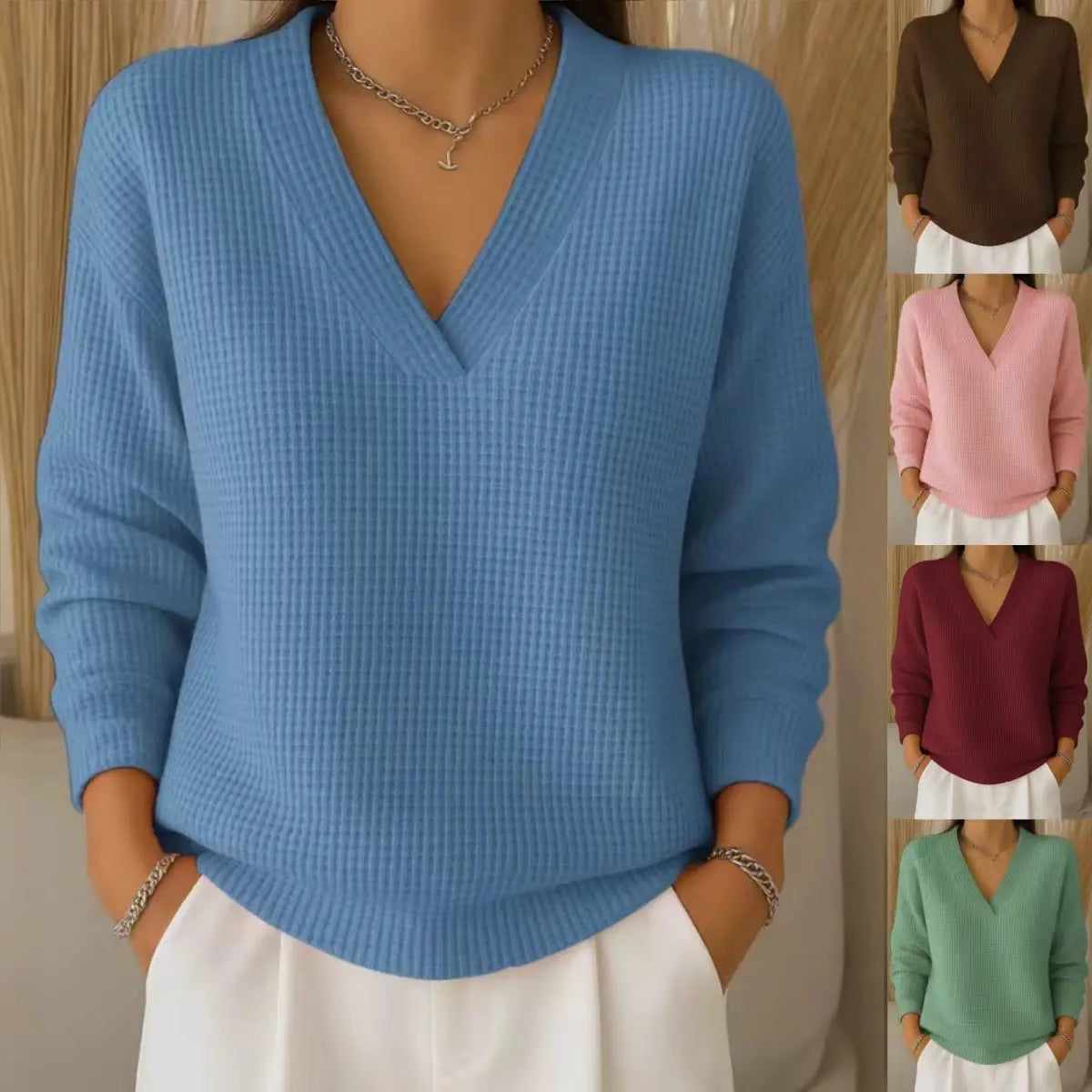 🔥Oferta especial de otoño【S-3XL】Top de punto con cuello en V elegante y cómodo para mujer 2026
