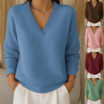 🔥Oferta especial de otoño【S-3XL】Top de punto con cuello en V elegante y cómodo para mujer 2026