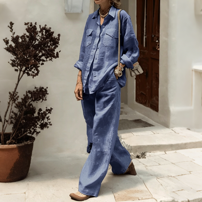 ✨😍【Camisa + Pantalón】(40-120 kg) Conjunto de dos piezas para mujer, corte holgado, algodón y lino, tejido transpirable ✅️Pago contra entrega ✅️2 artículos con 70% de descuento
