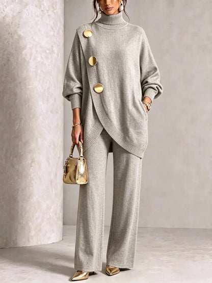 ✨🔥 A mitad de precio + Envío gratis 🚚💕 Elegante conjunto para mujer: top de cuello alto y pantalón de pierna ancha — Cómodo y con estilo 👗