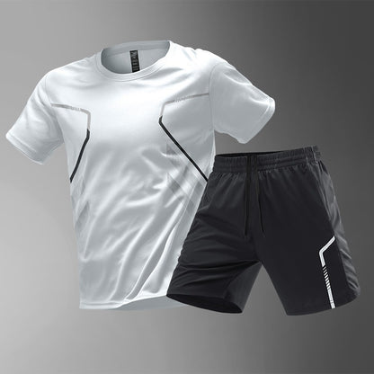 🔥 Poslední den slevy – 50 % sleva!【M-5XL】 Pánská dvoudílná sportovní souprava z rychleschnoucího materiálu ledového hedvábí - pohodlné tričko s krátkým rukávem a kraťasy