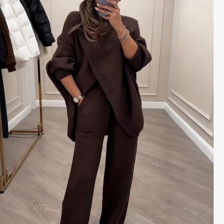 🔥 49% popusta! Novo! Ženski dvodijelni set - asimetrični pulover + hlače širokih nogavica, široki kroj, mekana tkanina, super udobne👚 Besplatna dostava✨