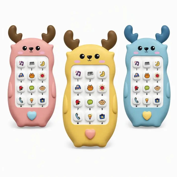 🎁2 piezas 25 euro🎨 Teléfono de juguete para bebés con diseño de ciervo: smartphone de simulación educativo bilingüe con música y cuentos para niños pequeños.