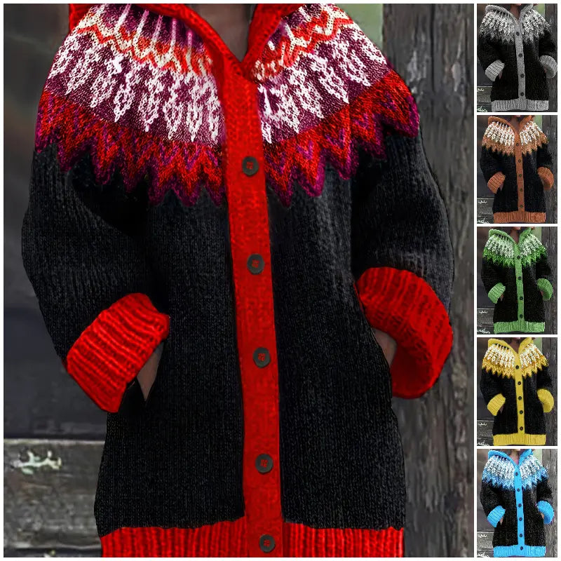 🔥🔥【S–5XL】✨ Nueva chaqueta de punto con capucha y diseño colorido para otoño/invierno