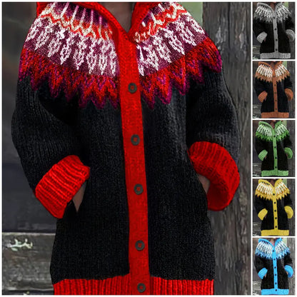 🔥🔥【S–5XL】✨ Nueva chaqueta de punto con capucha y diseño colorido para otoño/invierno