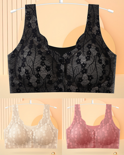 😍👙【3 darab】【40-100KG】Női vezeték nélküli csipke melltartó elülső rögzítéssel