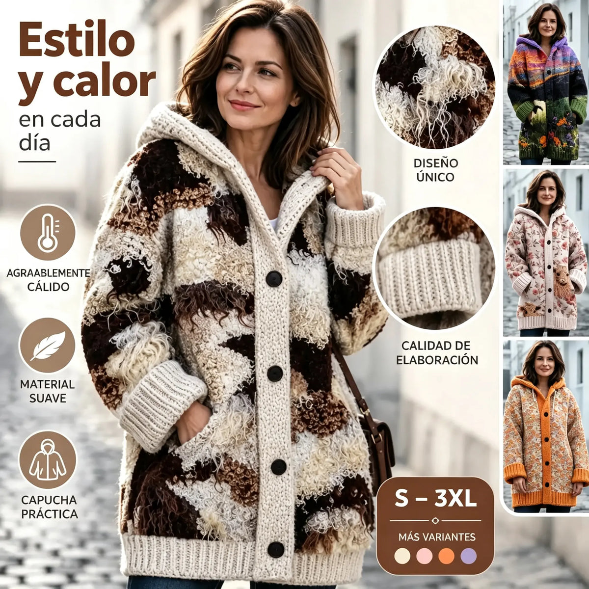 ✨✨ Último día: a mitad de precio 【S–6XL】✨ Elegante abrigo de invierno estampado con capucha para mujer