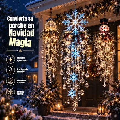 🔥 DNES SLEVA 50 % 🎅 Vánoční závěsná LED lampa se sněhovou vločkou a křišťálem | Kouzelná záře na verandu ✨