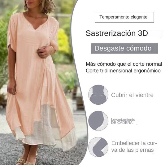 【S-4XL】🌸👗Nuevo vestido asimétrico de dos piezas con escote en V