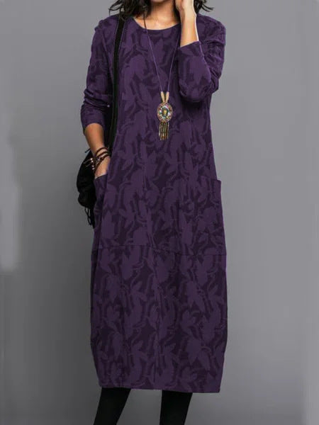 【S-3XL】Vestido de invierno con cuello redondo y bolsillos estampados 2026