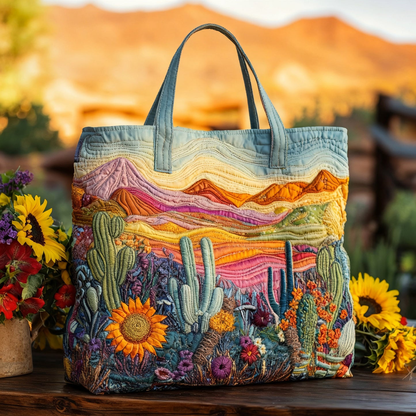 🔥👜Bolsa de mano con diseño floral personalizado (43 cm de ancho, 40 cm de alto)