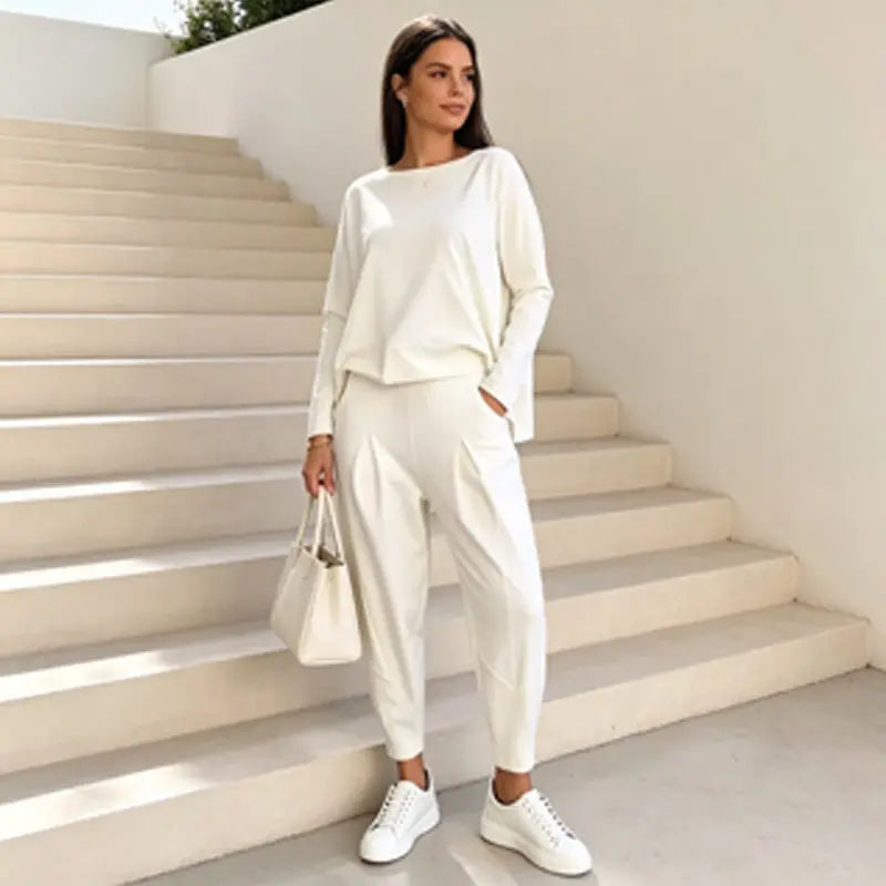 Conjunto de manga larga: Top de cuello redondo + pantalón