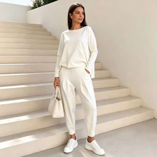 Conjunto de manga larga: Top de cuello redondo + pantalón