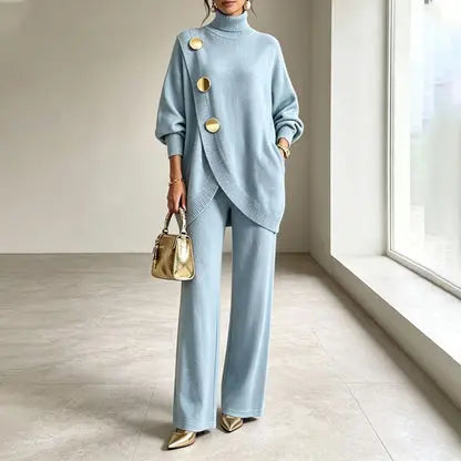 ✨🔥 A mitad de precio + Envío gratis 🚚💕 Elegante conjunto para mujer: top de cuello alto y pantalón de pierna ancha — Cómodo y con estilo 👗