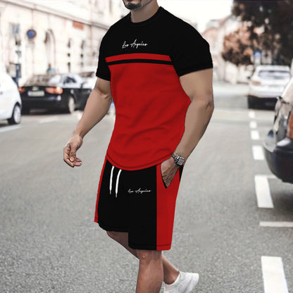 ✨【S-5XL】【Pago contra entrega】Conjunto deportivo de verano de 2 piezas para hombre: camiseta de manga corta y pantalones cortos cómodos, ideales para uso casual y estar en casa.