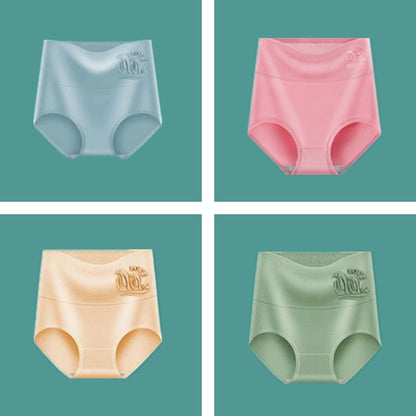 🩲【4 piezas】【45-90kg】💟 Ropa interior antibacteriana de cintura alta fabricada en puro algodón que no deja marcas.