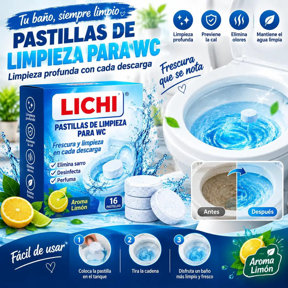 【3 cajas (48 comprimidos en total)】✨ Potente espuma limpiadora para inodoros: elimina rápida y eficazmente la suciedad, los olores y la cal, ¡dejando su inodoro fresco y limpio!