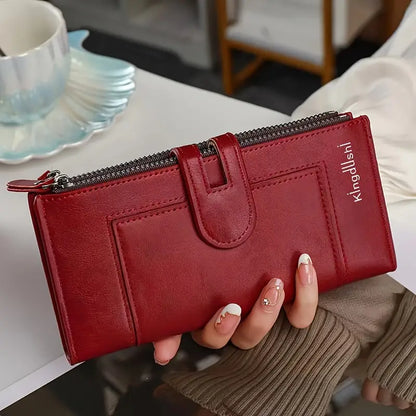 💰Cartera vintage de piel auténtica con doble cremallera y ranura para múltiples tarjetas para mujer