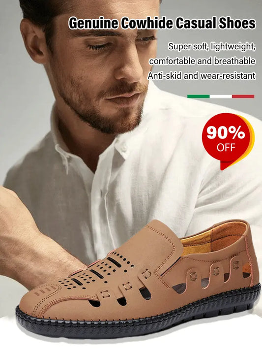 【39-44】 Zapatos casuales de verano para hombre en piel auténtica con aberturas