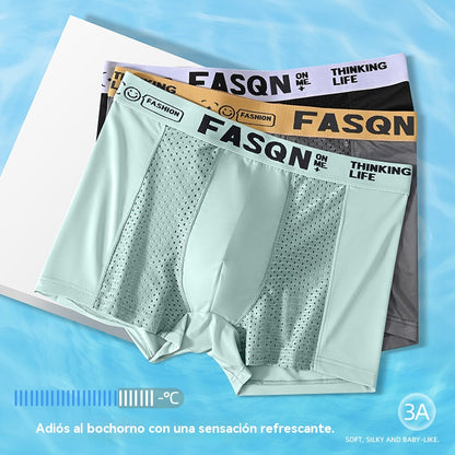 💥👍【Compre 3 y obtenga 3 gratis】Calzoncillos bóxer de malla transpirable de seda helada para hombre