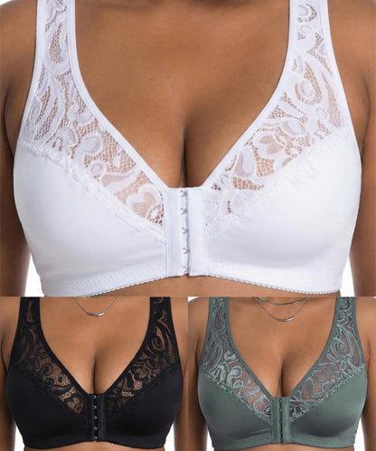 💖 ¡Precio mínimo histórico! 【Set de 3 piezas】 【Tallas L–4XL】 😍 🩲 Sujetador Push-Up de tallas grandes: Hermoso encaje, diseño push-up y con aberturas, cierre frontal.