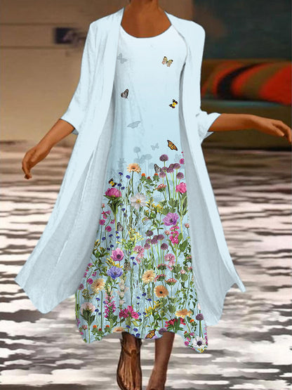 🌻 Descuento -50% 🔥🔥【40-120 kg】Nuevo vestido de mujer con estampado floral, vestido de dos piezas con escote redondo ✅Pago contra entrega ✅2 artículos con 70% de descuento