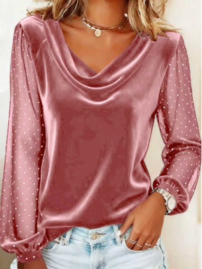 🔥Camiseta de mujer de manga larga con cuello en V 2026 confeccionada en nuevo tejido de malla del año