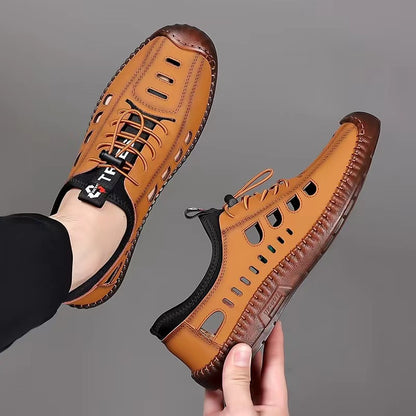 🔥Cantidad limitada🔥 ✨【Tallas 39-44】Zapatos casuales para hombre: cuero genuino, transpirables y antideslizantes, con parte superior perforada.