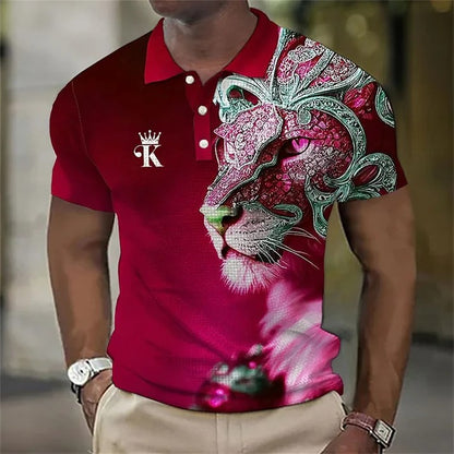 🔥【50% de descuento】【S-6XL】Polo para hombre con estampado de león en 3D
