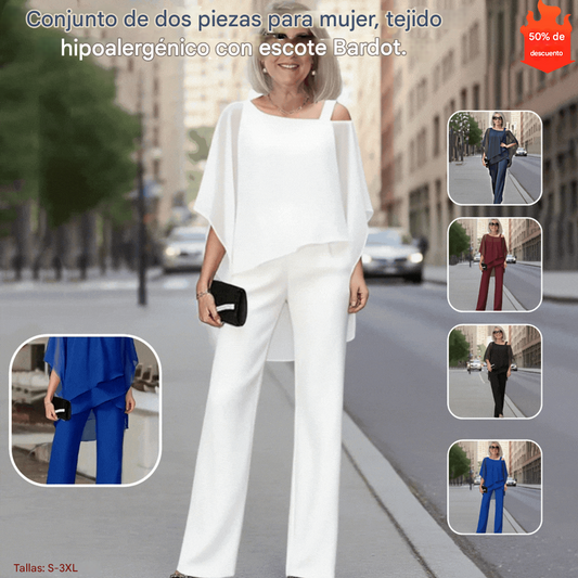 ⏳Oferta por tiempo limitado⏰【50-120KG】👚👖Conjunto de dos piezas para mujer, conjunto de hombros descubiertos agradable para la piel✅【Top + Pantalones】