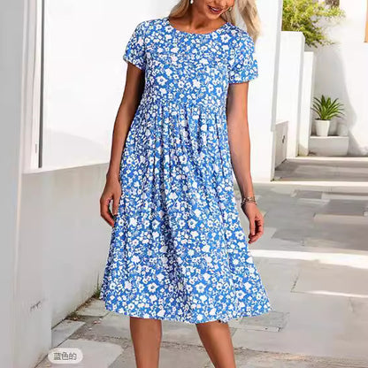 💕💕【Oferta por tiempo limitado】【S-3XL】Nuevo vestido de verano estampado de manga corta y cuello redondo. Pago contra entrega disponible