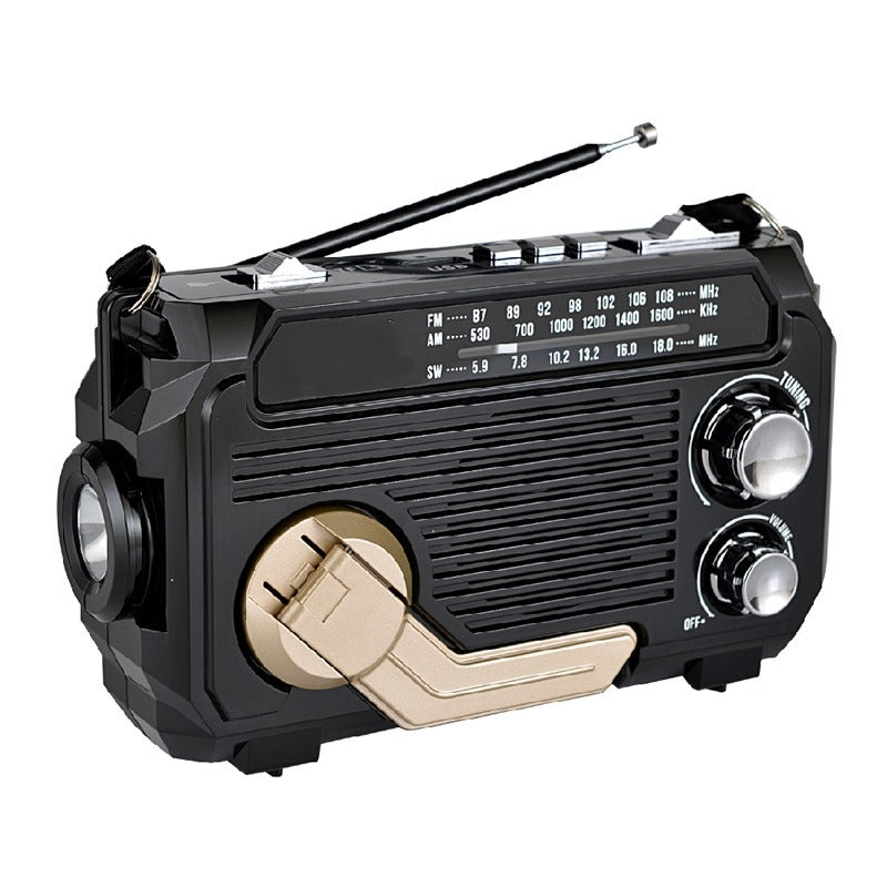 🔦 Přenosné nouzové rádio s ručním klikovým dobíjením a LED svítilnou