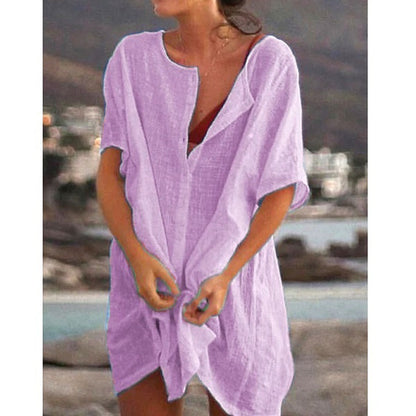 ❤️🧡💛💚💙💜[S-8XL] Nueva camisa casual de algodón y lino de largo medio para mujer