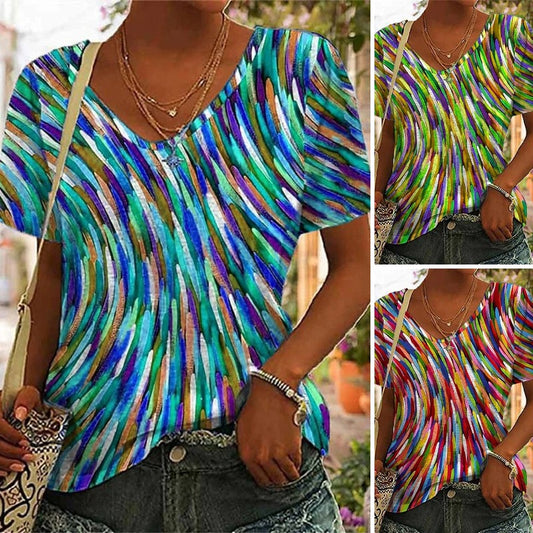 【S-5XL】2026 Nueva camiseta estampada con cuello en V para mujer