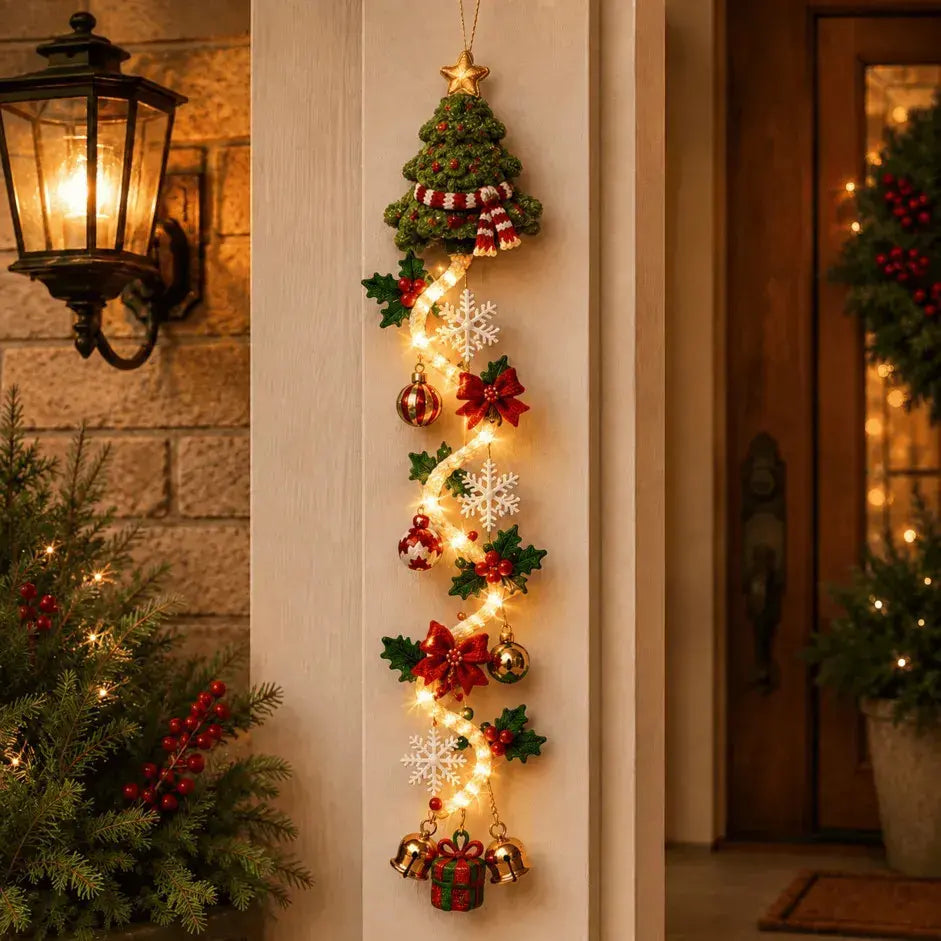 🎄 Decoración navideña luminosa para puertas MerryCascade | 6 diseños festivos, luz cálida, detalles en 3D y diseño vertical que ahorra espacio ✨